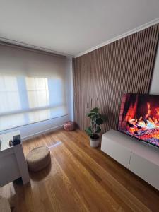 a living room with a large flat screen tv at Fernández Vega 6 in Ponteareas