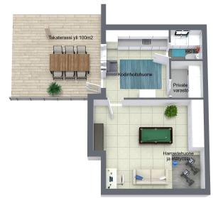 a floor plan of a condo with a pool at Villa Loiste Himos Chalet with Hot Tub in Jämsä