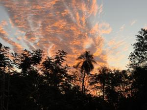 a sunset with trees and clouds in the sky at Rancho Don Sina in Caacupé