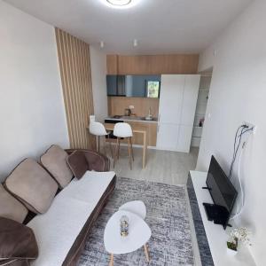 a living room with a couch and a kitchen at Lux apartmani boka in Tivat