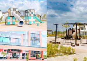 a collage of four pictures of a playground at Gamuda Cove 4BR SplashMania in Banting