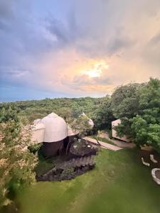 an aerial view of a yurt in a field at Gaiatri Holistic Glamping in Tepoztlán