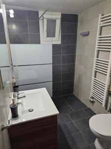 a bathroom with a sink and a toilet at Aspa's house in Athens