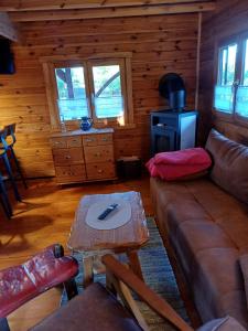 ein Wohnzimmer mit Sofa und Tisch in der Unterkunft Auszeit im Oderbruch in Letschin