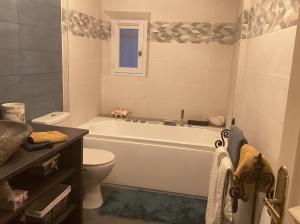 a bathroom with a tub and a toilet and a sink at Villa piscine jacuzzi Mas la Bregeonière in Roquefort-les-Pins