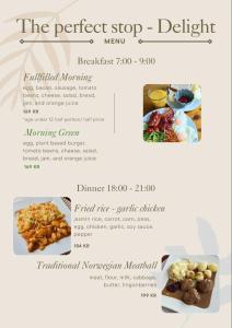 a menu for the perfect stop delirium at The Perfect Stop - Viking Haven in Lødingen