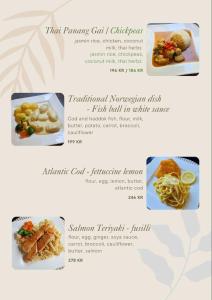 a page of a menu for a restaurant at The Perfect Stop - Viking Haven in Lødingen