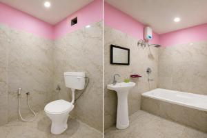 two pictures of a bathroom with a toilet and a sink at Hotel O Kolkata Park Inn in Kolkata