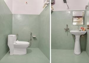two pictures of a bathroom with a toilet and a sink at Hotel Avira Inn-Opp Lucknow HighCourt in Lucknow