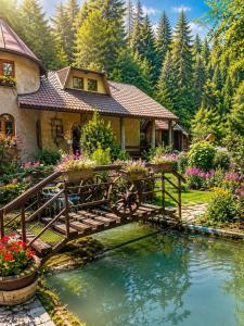 a bridge over a pond in front of a house at Weekend house Grahovača in Rožaje