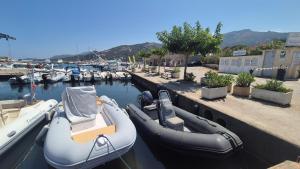 two boats are docked in a marina at Between Calvi and Ile Rousse seaside in Lumio