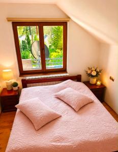 a bedroom with a large bed with a window at Weekend house Grahovača in Rožaje