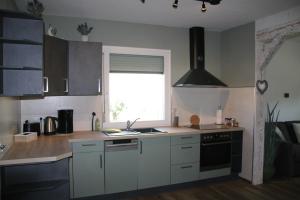 a kitchen with a sink and a stove top oven at Apartment -Zur Oehla in Ilmenau