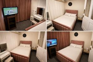 two pictures of a room with two beds and a television at Cozy Private Room Near Everything in Kent