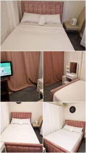 four pictures of a bedroom with a bed and a television at Cozy Private Room Near Everything in Kent +4 photos