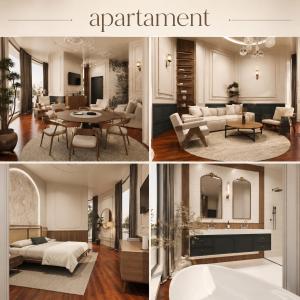 a collage of four pictures of a living room at Hipodrum Kompleks in Suharekë