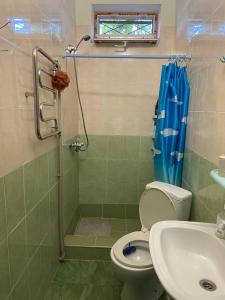 a bathroom with a shower and a toilet and a sink at Sea Panorama in Karolino-Buhaz +36 photos