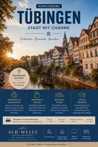 a brochure for a hotel in a town on a river at Alb-Welle I Design-Apartment mit privater Sauna & Badkap-Nähe in Albstadt