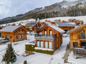a group of wooden cabins in the snow at Bärenschanze in Hohentauern