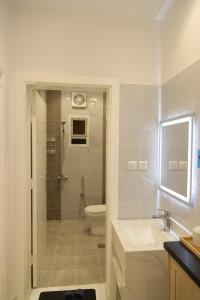 a bathroom with a shower and a toilet and a sink at City residence in Medina +37 photos