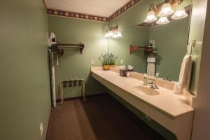 a bathroom with a sink and a mirror at Hearthstone Inn & Suites in Cedarville +33 photos