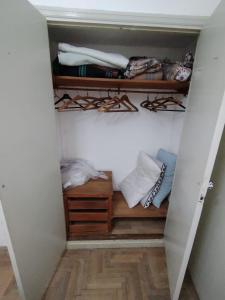 a room with a closet with wooden shelves at Tucumán y Colón in Mar del Plata +1 photo