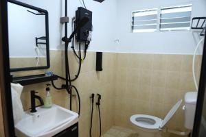 a bathroom with a toilet and a sink and a mirror at Penyu Bari in Setiu