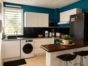 a kitchen with white cabinets and a dishwasher at Le Cocon de Mont-Vert in Le Robert +1 photo