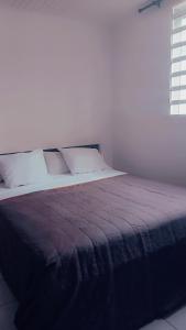 a bedroom with a large bed with a blue blanket at La vallée verte Martinique in Le Lamentin