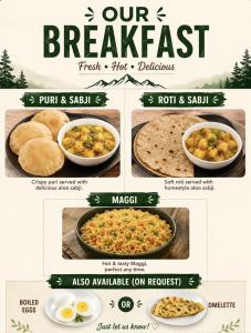 a menu for our breakfast with eggs and bread at Dawaipani Sona Homestay in Jālāpahār