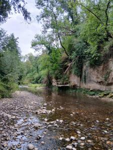 a river with rocks and trees on the side at Gîte des collines in Saint-Donat-sur-lʼHerbasse