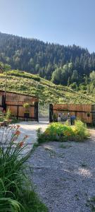 a garden with a wooden fence and some flowers at Fafo in Zhabeshi