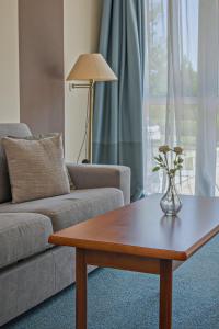 a living room with a couch and a coffee table at Zalakaros Wellness Oázis Apt, nappali, 1háló, 4 fő in Zalakaros