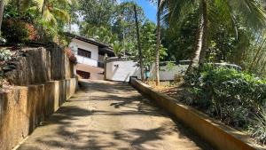 a dirt road leading to a house with palm trees at Reefside mount villa in Deniyaya +2 photos