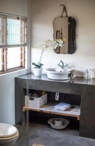 a bathroom with a sink and a mirror at Landmeterskop in Stanford +156 photos