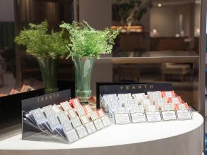 a table with pamphlets and a vase with plants at Comfort Suites Tokyo Bay in Urayasu +33 photos