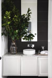 a bathroom with a sink and a plant on a counter at Wahroonga on Bourke in Launceston +10 photos