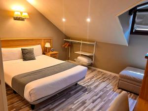 a bedroom with a bed and a chair in it at Alda A Boira in Jaca
