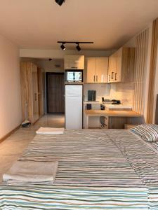 a room with two beds and a kitchen at Azur properties 22 in Shkorpilovtsi