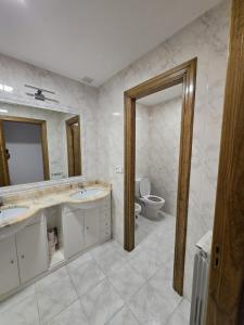 a bathroom with a sink and a toilet and a mirror at Apartamento Ioar in Los Arcos +13 photos