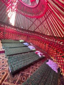 a bird cage with four ties in it at Yurtcamp AltynBalyk in Chayek