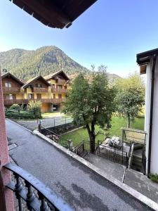 a view from a balcony of a house with a tree at PINK House in Schilpario