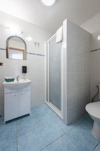 a bathroom with a shower and a sink and a toilet at Penzion Maja in Martin