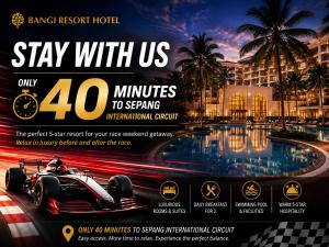 a flyer for a hotel with a car in front of a pool at Bangi Resort Hotel in Bangi +101 photos