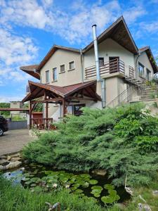 a house with a pond in front of it at Къща за гости Садина in Sadovo
