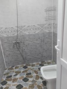 a bathroom with a shower and a toilet at გიოს ქოხი in Nak'alak'evi