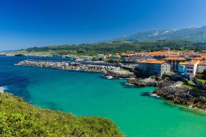 an aerial view of a town next to the water at Apartamentos Turísticos El Collau in La Robellada de Onis