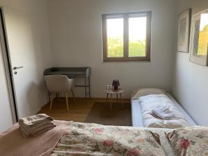 a bedroom with a bed and a window and a desk at Villa Kasimir in Videm pri Ptuju +19 photos