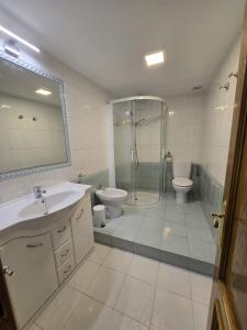 a bathroom with a shower and a sink and a toilet at Casa Ioar in Los Arcos +17 photos