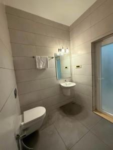 a bathroom with a toilet and a sink at Queens Homestay in Trivandrum +25 photos